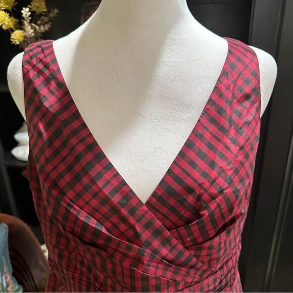 Talbots Red and Black Silk Plaid Dress Size 12 - Picture 2 of 11